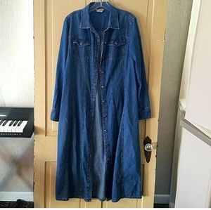 Vintage 90's Cotton Denim Button Duster / Maxi Dress
